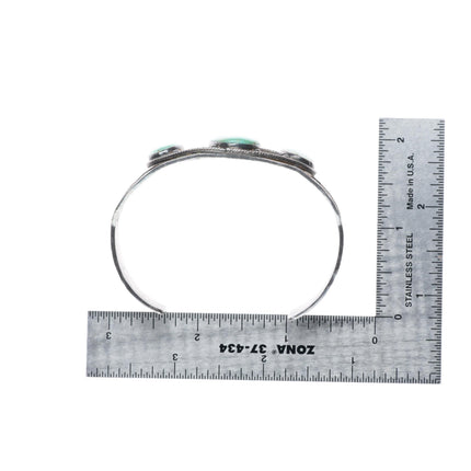 6.75" c1940 vintage Navajo 3 stone turquoise sterling silver cuff bracelet