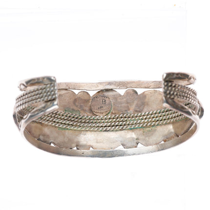 6.9" Vintage B Navajo sterling silver large stone turquoise row cuff bracelet