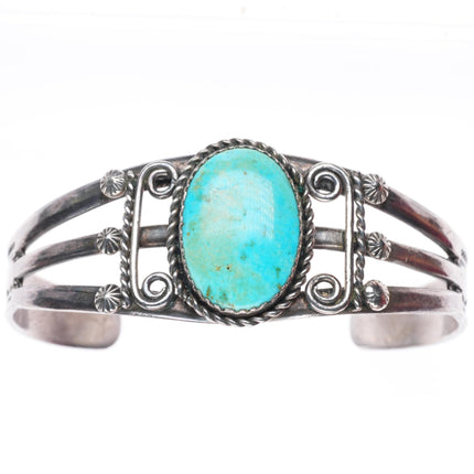 6.9" c1930-40's Navajo vintage sterling silver cuff bracelet with turquoise