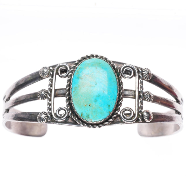 6.9" c1930-40's Navajo vintage sterling silver cuff bracelet with turquoise