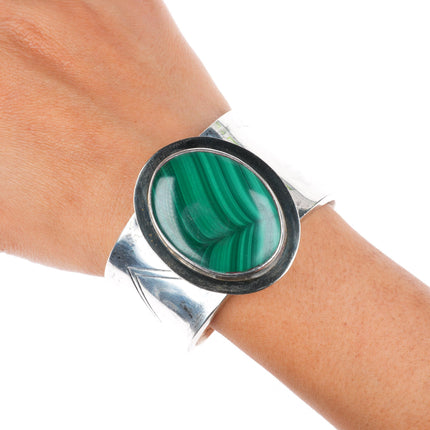 6.4" Large Andy Marion Navajo sterling silver malachite modernist cuff bracelet