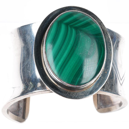 6.4" Large Andy Marion Navajo sterling silver malachite modernist cuff bracelet
