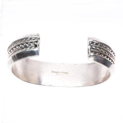 6.3" Douglas Etsitty Navajo sterling silver braded sturdy stacker cuff bracelet