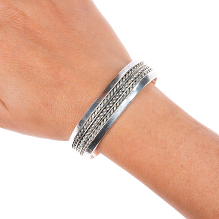 6.3" Douglas Etsitty Navajo sterling silver braded sturdy stacker cuff bracelet