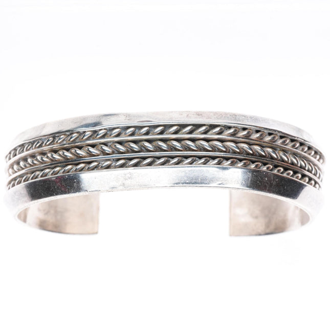 6.3" Douglas Etsitty Navajo sterling silver braded sturdy stacker cuff bracelet