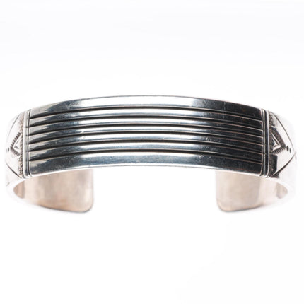 6.4" Charlie John Navajo sterling silver stamped/chiseled cuff bracelet