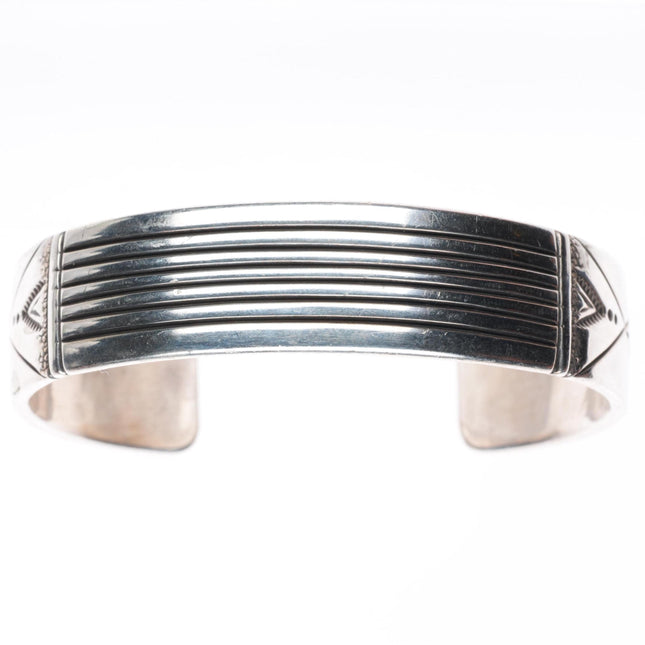 6.4" Charlie John Navajo sterling silver stamped/chiseled cuff bracelet