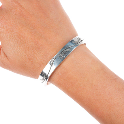 6.3" Ernest Tsosie Navajo slim stacker stamped sterling silver cuff bracelet