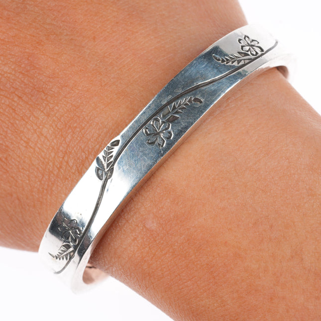 6.3" Ernest Tsosie Navajo slim stacker stamped sterling silver cuff bracelet