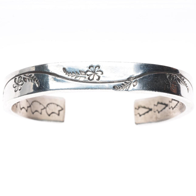 6.3" Ernest Tsosie Navajo slim stacker stamped sterling silver cuff bracelet