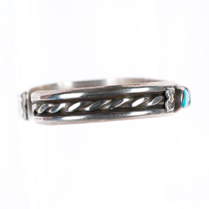6.5" vintage c1940-50's Navajo sterling silver turquoise row cuff bracelet