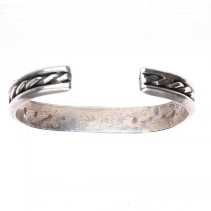 6.5" vintage c1940-50's Navajo sterling silver turquoise row cuff bracelet