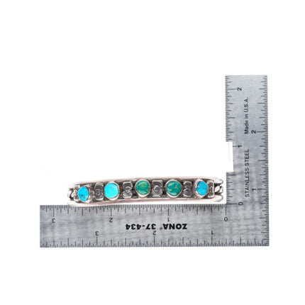 6.5" vintage c1940-50's Navajo sterling silver turquoise row cuff bracelet