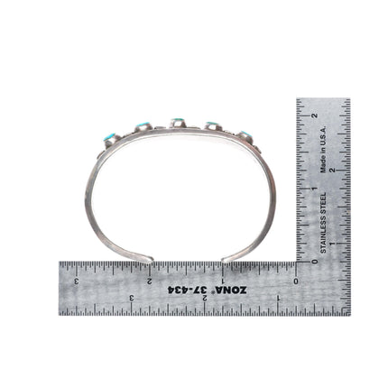 6.5" vintage c1940-50's Navajo sterling silver turquoise row cuff bracelet