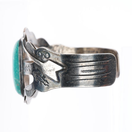 6.9" vintage Navajo c1950's Fred Harvey sterling silver turquoise cuff bracelet