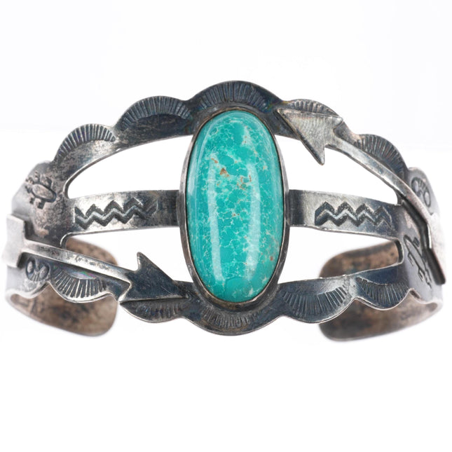 6.9" vintage Navajo c1950's Fred Harvey sterling silver turquoise cuff bracelet