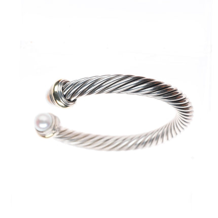 6.8" 7mm David Yurman classic cable bracelet 14k gold, sterling silver, pearls