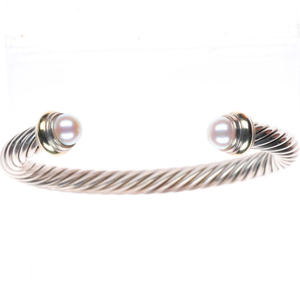 6.8" 7mm David Yurman classic cable bracelet 14k gold, sterling silver, pearls