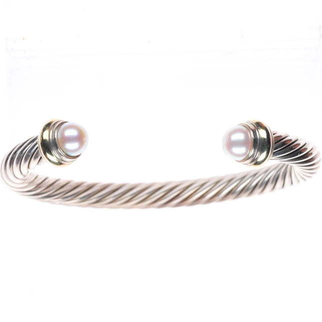 6.8" 7mm David Yurman classic cable bracelet 14k gold, sterling silver, pearls