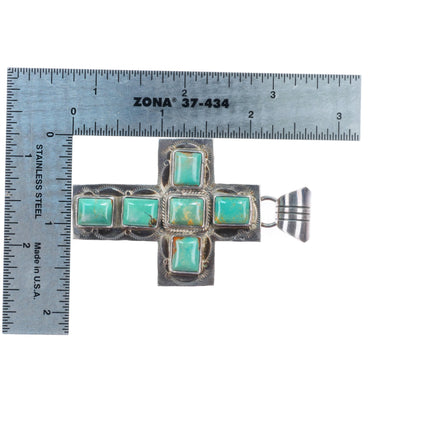 Vintage Navajo sterling silver turquoise cross pendant Running Bear Shop