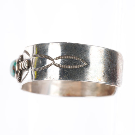 6.6" Vintage Navajo sterling silver high grade turquoise stamped cuff bracelet
