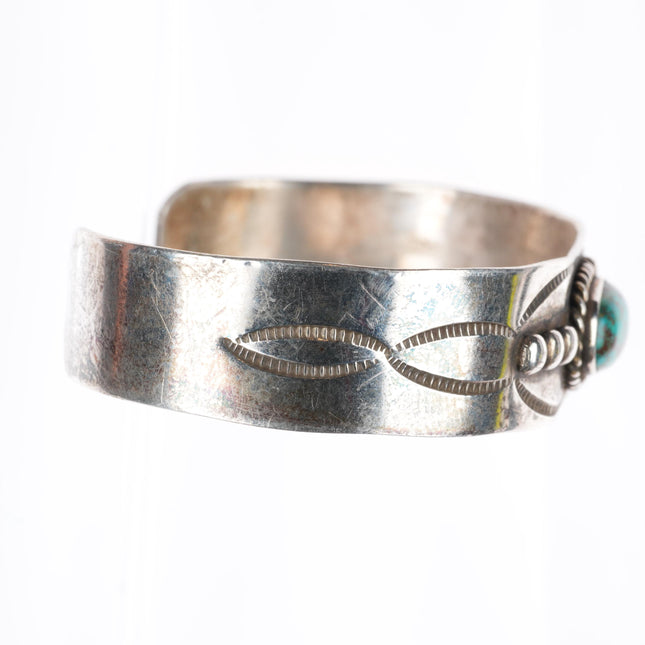 6.6" Vintage Navajo sterling silver high grade turquoise stamped cuff bracelet