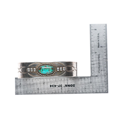 6.6" Vintage Navajo sterling silver high grade turquoise stamped cuff bracelet