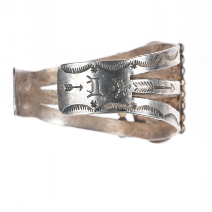 6.75" c1940's Navajo sterling silver petrified wood agate stamped cuff bracelet