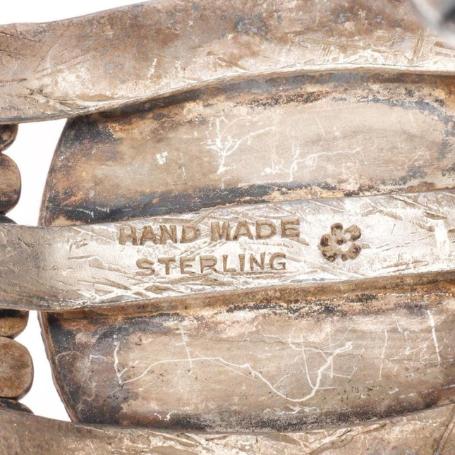 6.75" c1940's Navajo sterling silver petrified wood agate stamped cuff bracelet