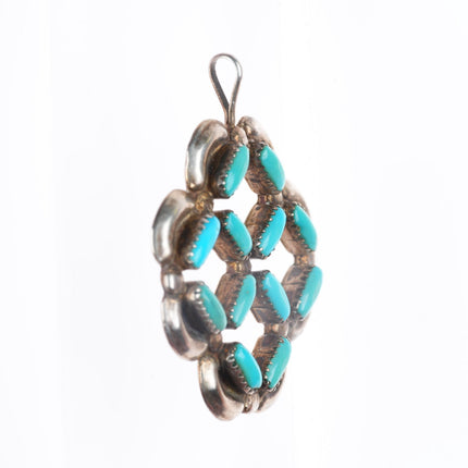 Vintage Zuni sterling silver snowflake petit point turquoise pendant