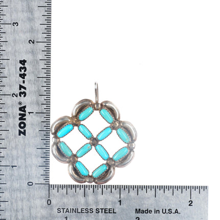 Vintage Zuni sterling silver snowflake petit point turquoise pendant