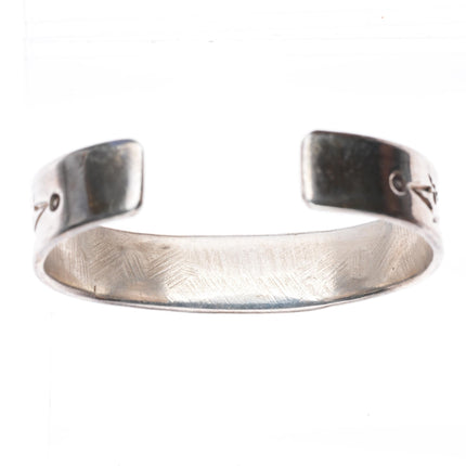 6.6" vintage Navajo deep stamped sterling silver sturdy stacker cuff bracelet