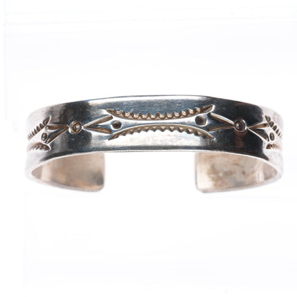 6.6" vintage Navajo deep stamped sterling silver sturdy stacker cuff bracelet