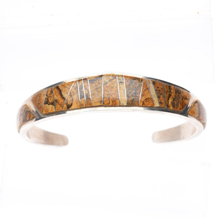 6.7" Calvin Begay Navajo vintage sterling silver petrified wood cuff bracelet