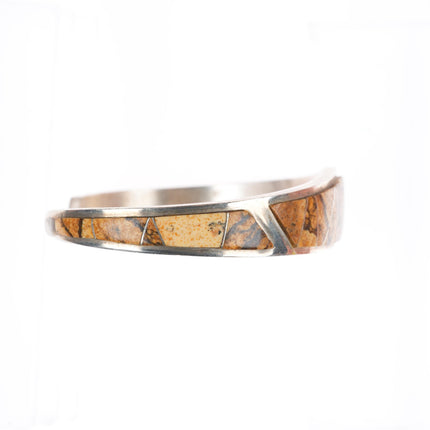 6.7" Calvin Begay Navajo vintage sterling silver petrified wood cuff bracelet