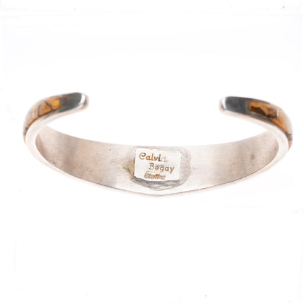 6.7" Calvin Begay Navajo vintage sterling silver petrified wood cuff bracelet