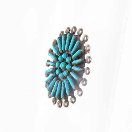 Sibert Bowannie Zuni sterling silver turquoise needlepoint/snake eye pendant/pin