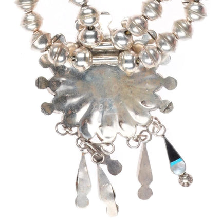 Abel Soseeah Zuni Sterling silver squash blossom style sunface station necklace