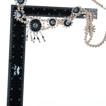 Abel Soseeah Zuni Sterling silver squash blossom style sunface station necklace