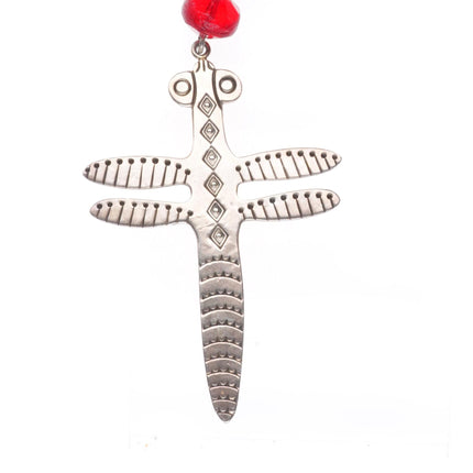 Mike Bird-Romero San Juan Pueblo sterling silver dragonfly beaded necklace