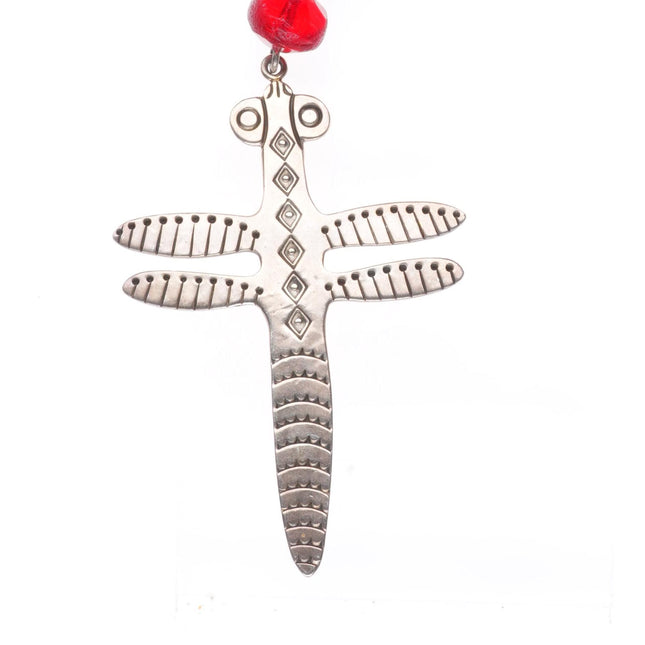 Mike Bird-Romero San Juan Pueblo sterling silver dragonfly beaded necklace