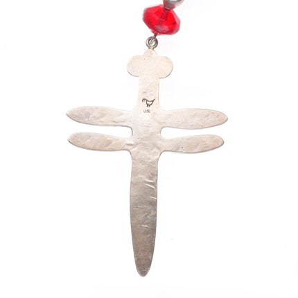 Mike Bird-Romero San Juan Pueblo sterling silver dragonfly beaded necklace