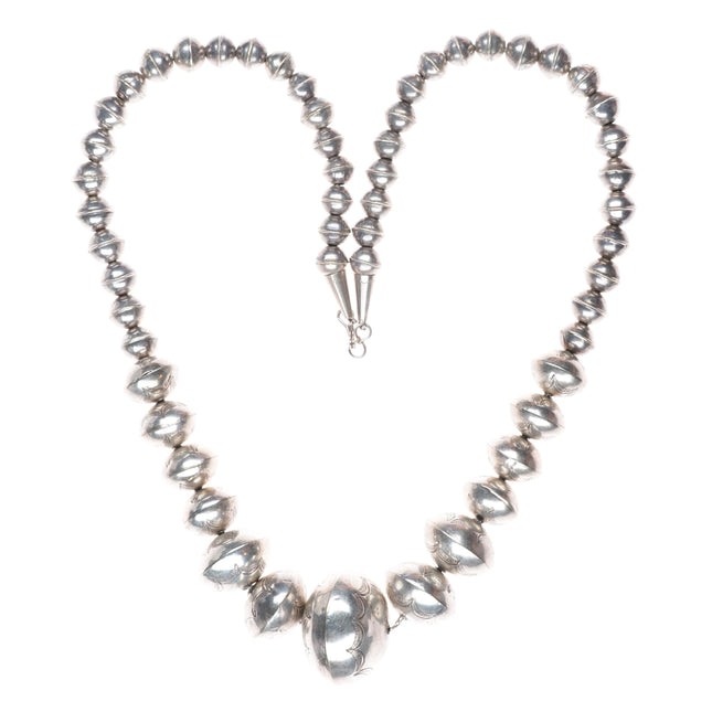 23.5" Vintage Hand stamped handmade Navajo pearl sterling silver necklace