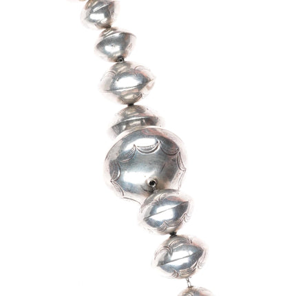 23.5" Vintage Hand stamped handmade Navajo pearl sterling silver necklace