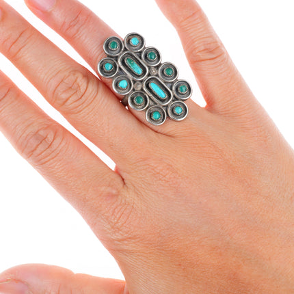 sz5 vintage Zuni sterling silver turquoise snake eye large ring
