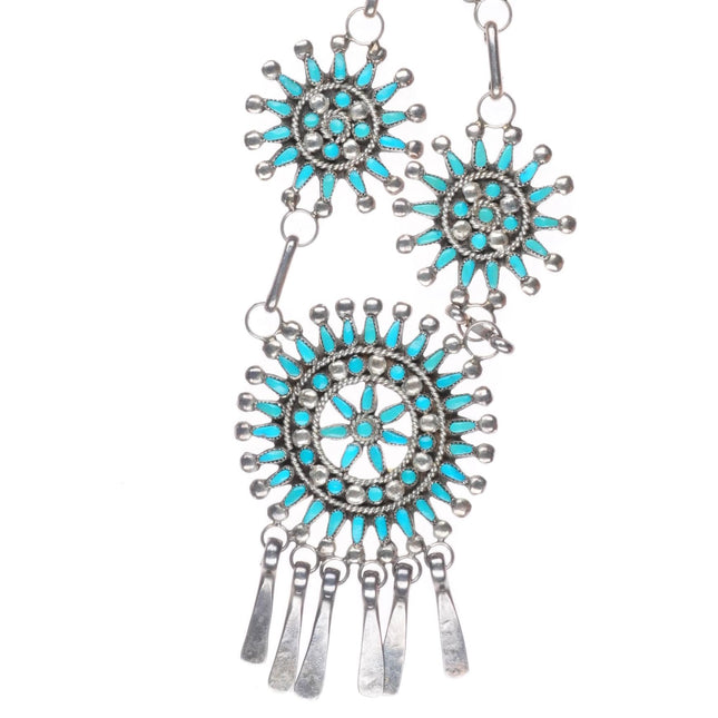 22.5" A Pablito Zuni sterling silver needlepoint turquoise cluster necklace