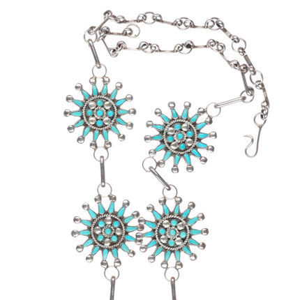 22.5" A Pablito Zuni sterling silver needlepoint turquoise cluster necklace