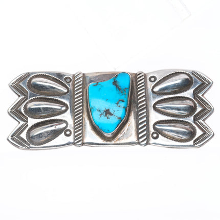 David Taliman Navajo/Cochiti pueblo stamped sterling silver turquoise pin/brooch