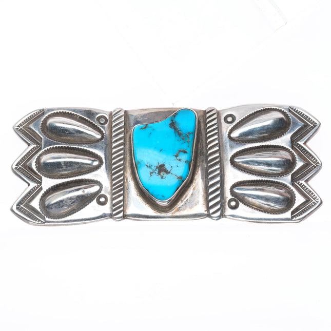 David Taliman Navajo/Cochiti pueblo stamped sterling silver turquoise pin/brooch