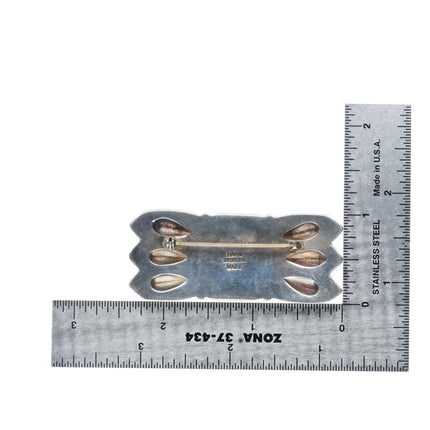 David Taliman Navajo/Cochiti pueblo stamped sterling silver turquoise pin/brooch
